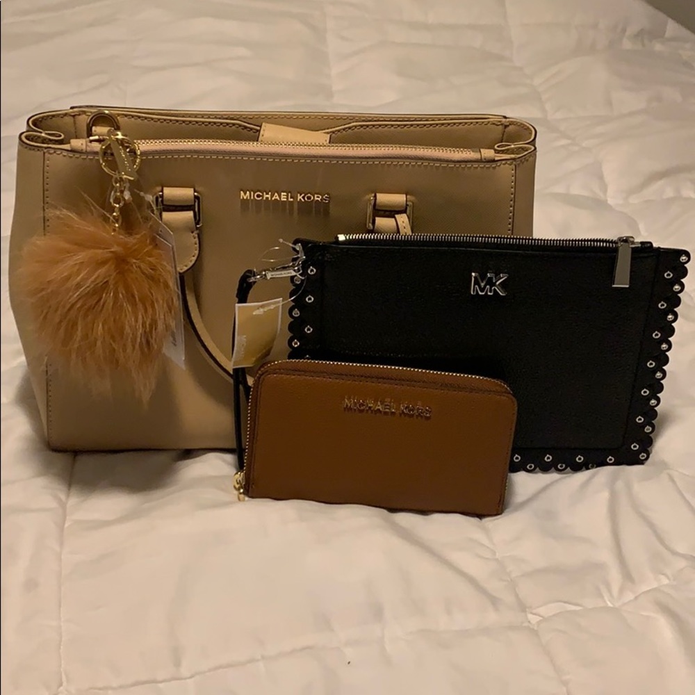 MK 4pcs set medium satchel,wristlet,wallet & acc
